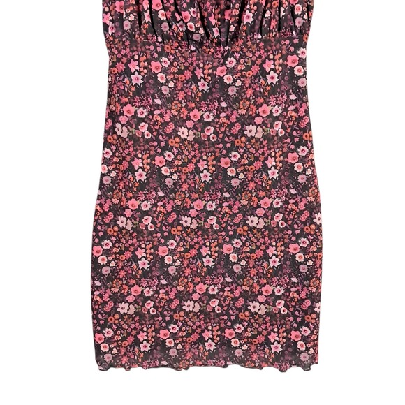 Urban Outfitters Dress Size XS Floral Black‎ Mini Baby Doll Mesh Lettuce Hem Y2K - Picture 4 of 9
